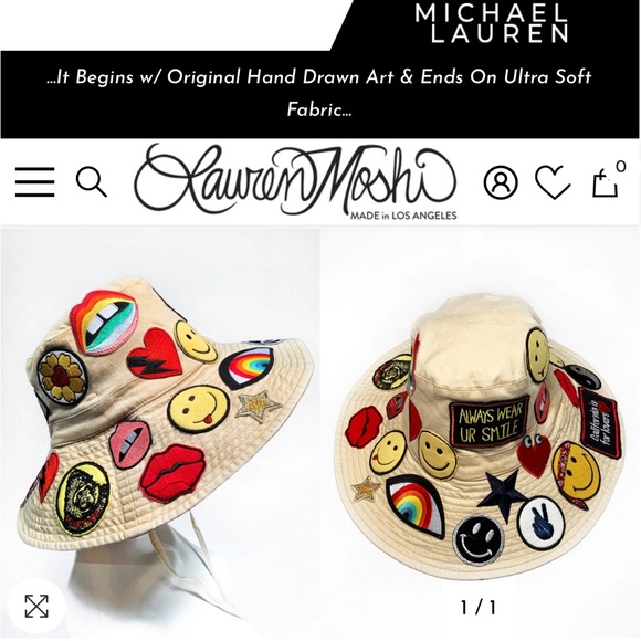 ADINA BUCKET HAT W/ ALLOVER HIPPIE PATCHES - Picture 2 of 11